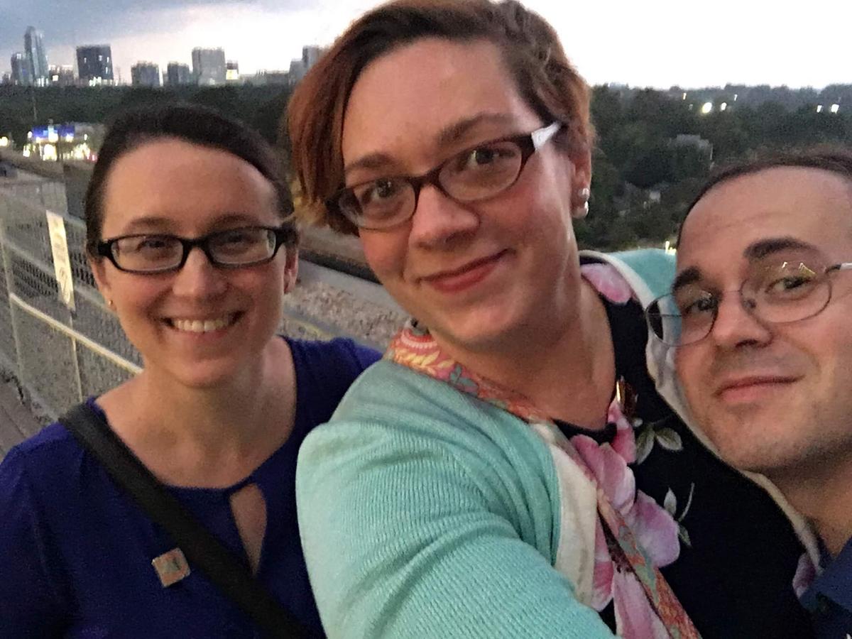 Photograph of artists Peter Torpey, Rebecca Makus, and Elly Nattinger